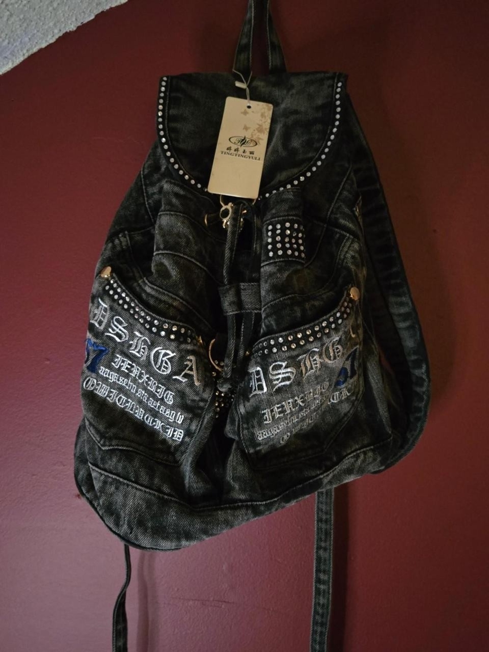 TingTing Yuli Black denim backpack